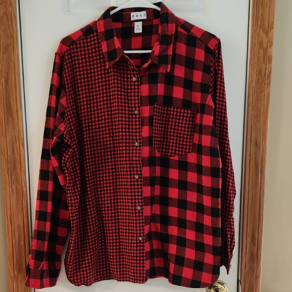 Red and Black Checkered Button Down Shirt